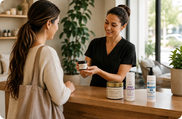 A wellness professional recommending Stirling products to a client